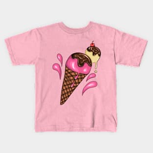 Strawberry and vanilla ice-cream art Kids T-Shirt